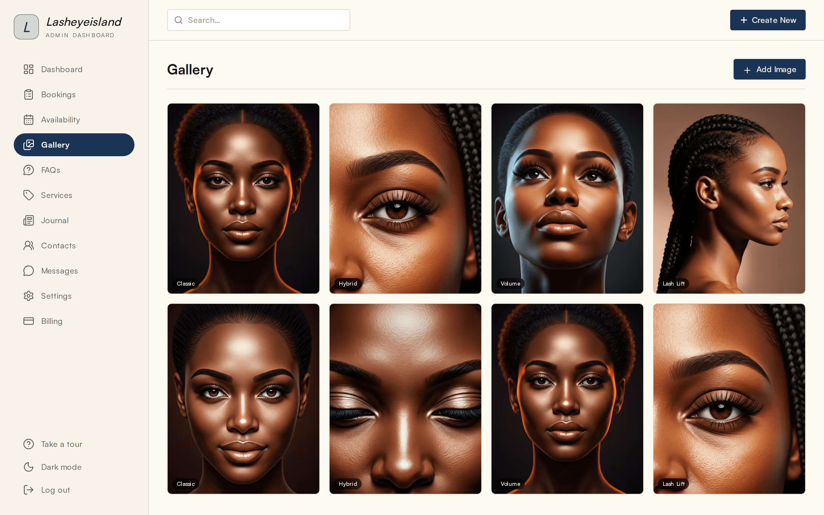The Gallery manager in Wahy admin: uploaded photos, ready to publish